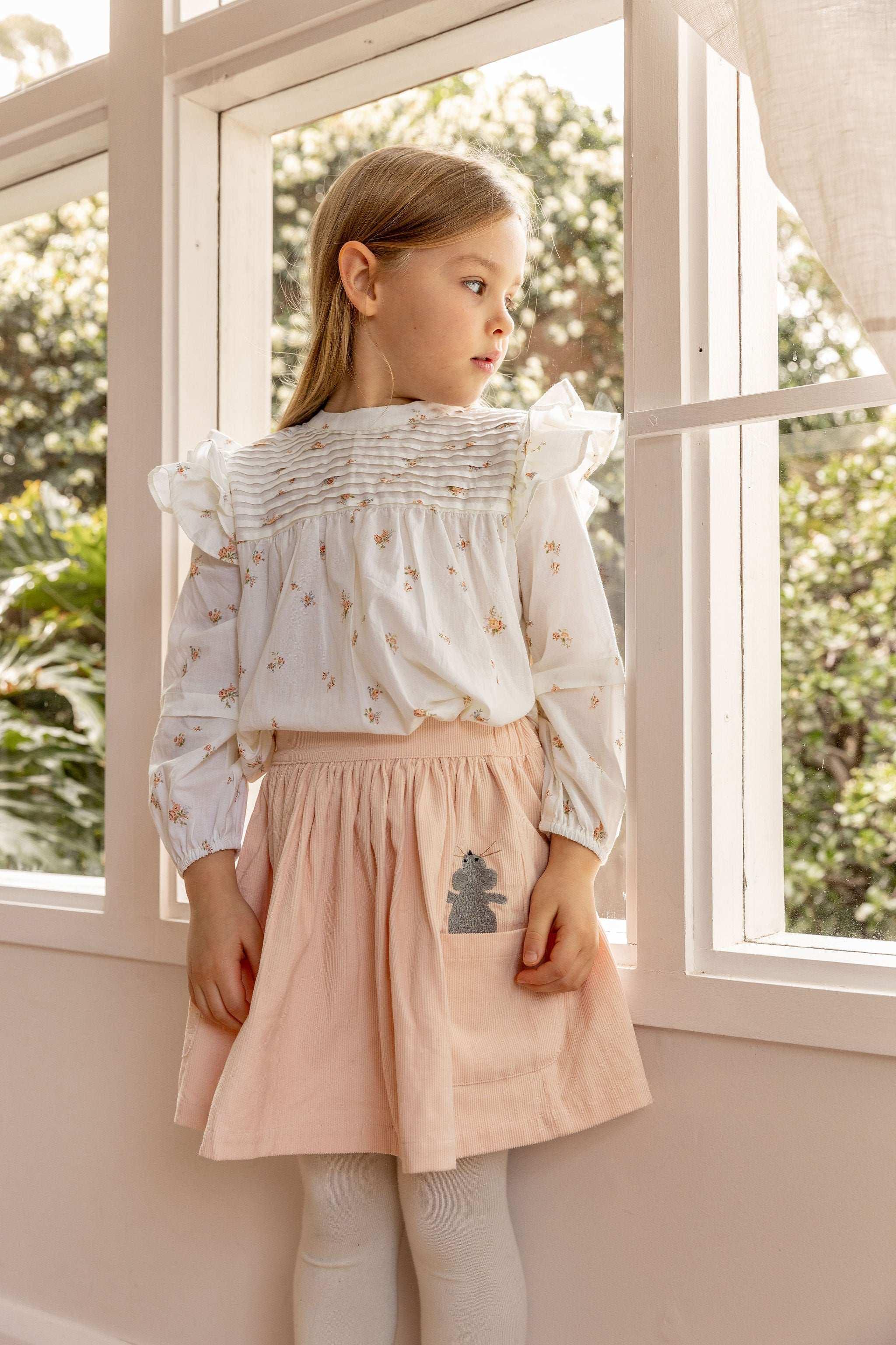 Bunny Skirt - Baby Pink Mouse Emb - ALEX & ANT